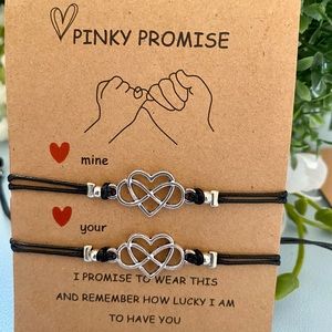 Pinky Promise Heart Infinity Bracelets for Couple with Wish Card Adjustable